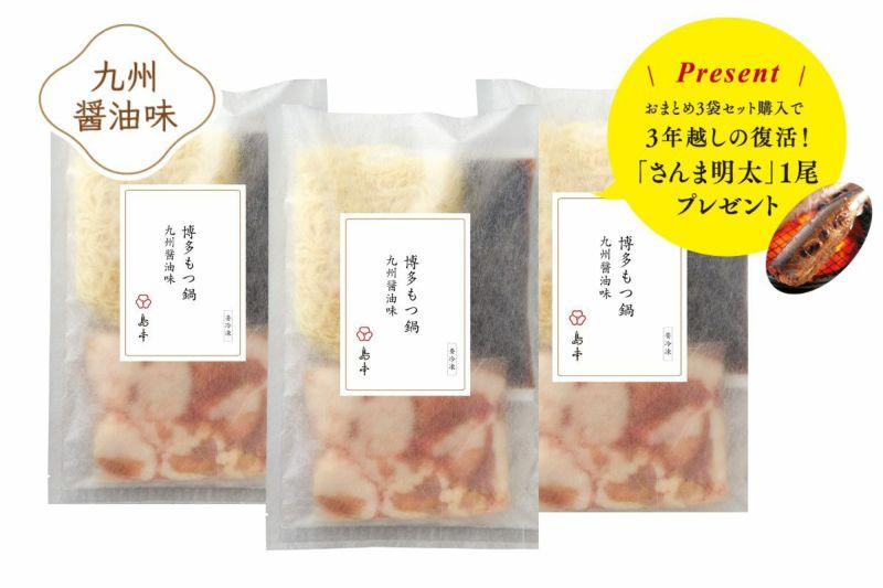 島本博多もつ鍋九州醤油味（2人前×3袋）